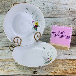 Vintage Bareuther Waldsassen Germany BTH7 Floral Gold Trim Coupe Soup Bowl Set 2